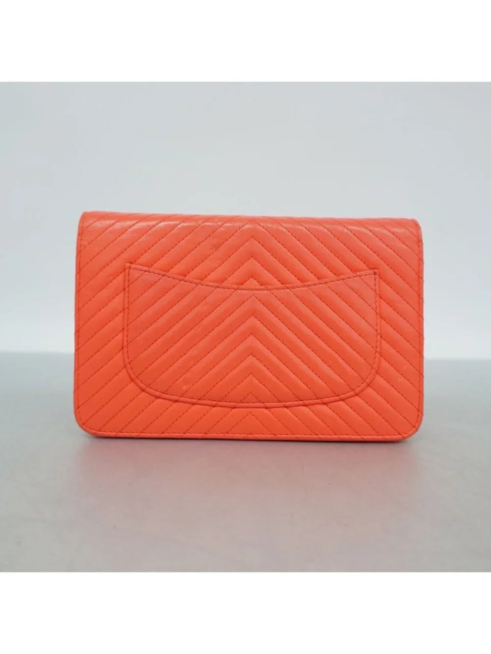 Chanel Wallet on Chain V-stitch Lambskin Orange Silver Shoulder Bag